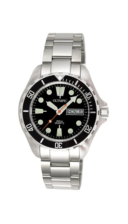 Olympic Gents Classic Dive Watch Black Dial With Bracelet