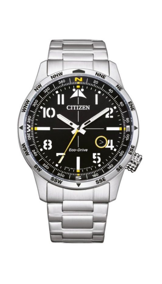 Citizen Gents Eco-Drive Aviator Stainless Steel Black Dial
