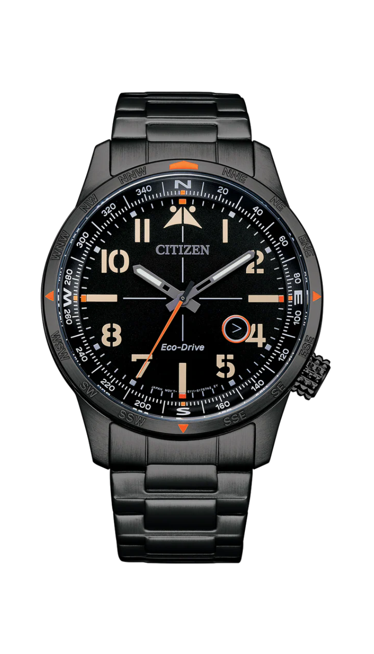 Citizen Gents Eco-Drive Aviator Black Stainless Steel Black Dial