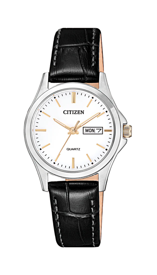 Citizen Ladies Quartz White Dial Leather Strap