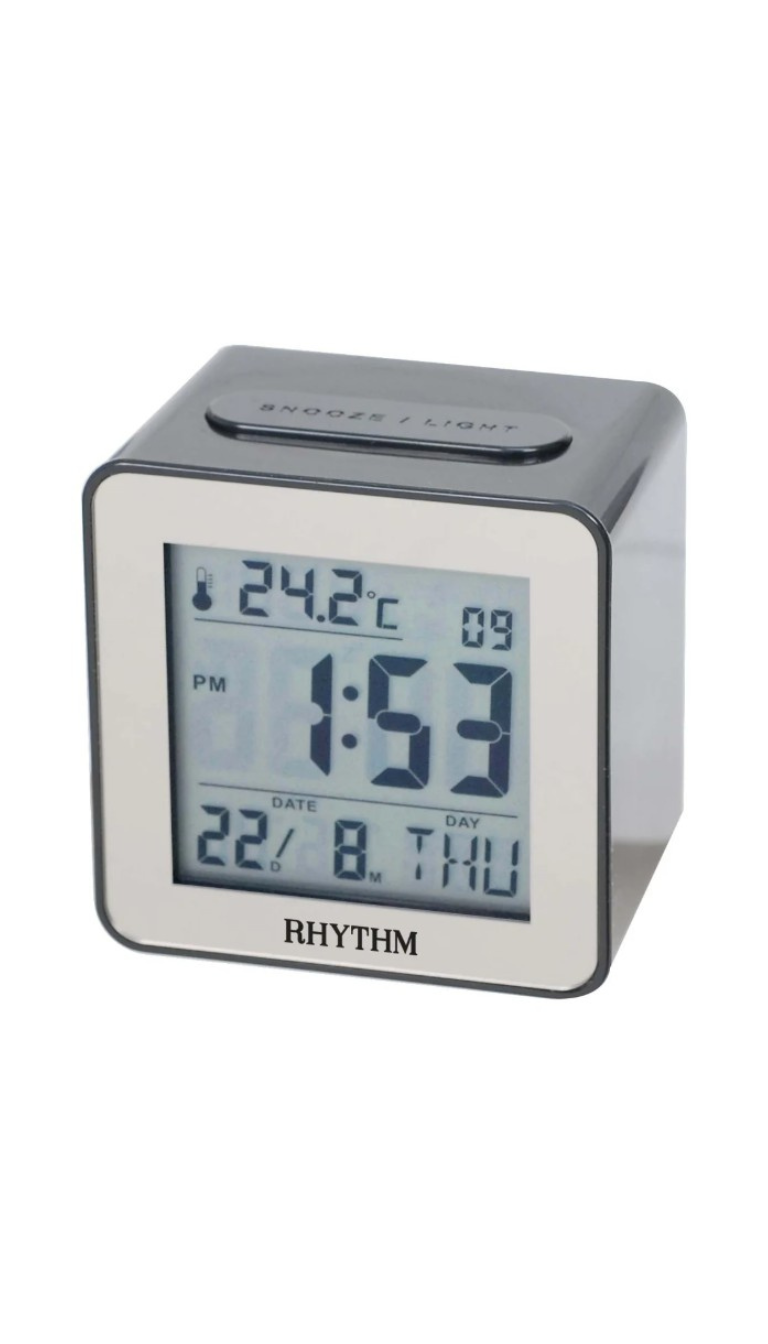 Rhythm Alarm Clock Digital Calendar Black