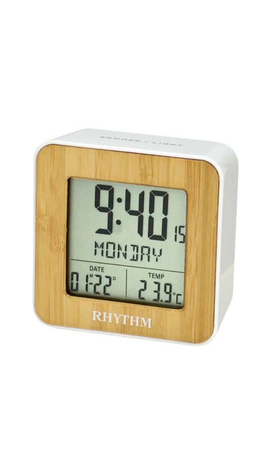Rhythm Alarm Clock Digital Calendar Wood Look