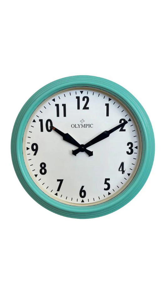 Olympic Topham Station Clock Turquoise Case 32cm